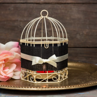 Black and White Wedding Set of 4 Tealight Candle Holder Metal Black White Bird Cages