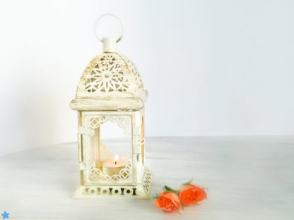 Unique Rustic Wedding Lantern, White Gold Metal Candle Holder