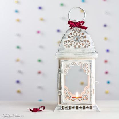Bohemian Hanging Lantern - Moroccan Candle Holder - White & Silver Wedding Lantern - Outdoor decor - Patio lighting - Boho lanterns