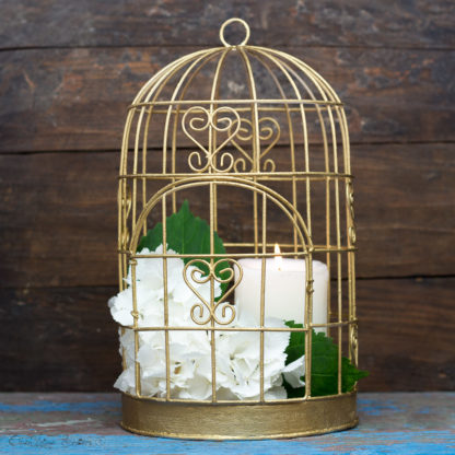 Shabby Chic Decor - Antique Gold Bird Cage - Gold Candle Holder - Gold Wedding Gift Cards Box Alternative - Rose Gold