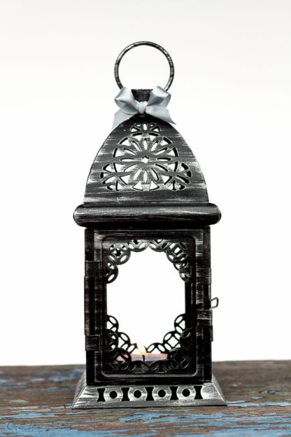 Black Silver Wedding Candle Lantern Centerpiece/ Moroccan Decor/ Filigree Metal Candle Holder/ Moorish Lighting